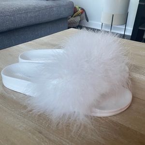 White Feather Slide Sandals
